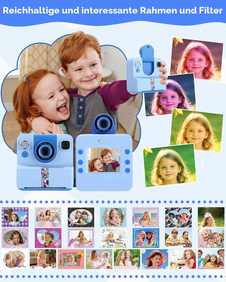 Sofortbildkamera Kinder, 1080P HD Kinderkamera Sofortbildkamera mit Sofortdruck, 32GB SD-Karte &amp; 5 R