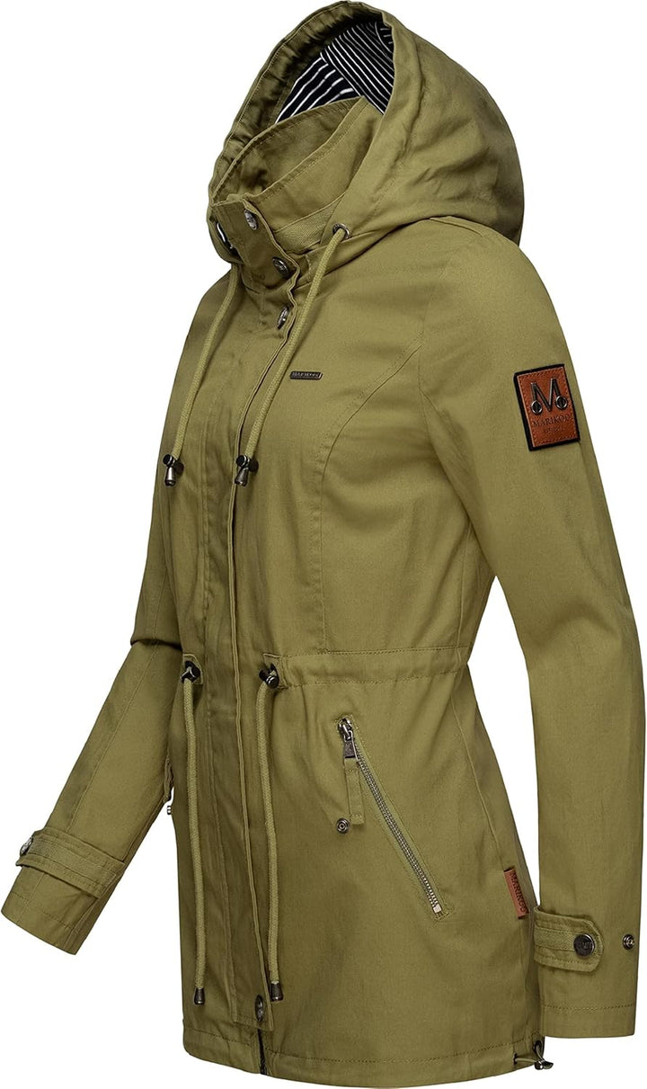 MARIKOO Damen leichte Übergangsjacke Baumwoll-Parka mit Kapuze Nyokoo XS-XXL S Grün, S Grün