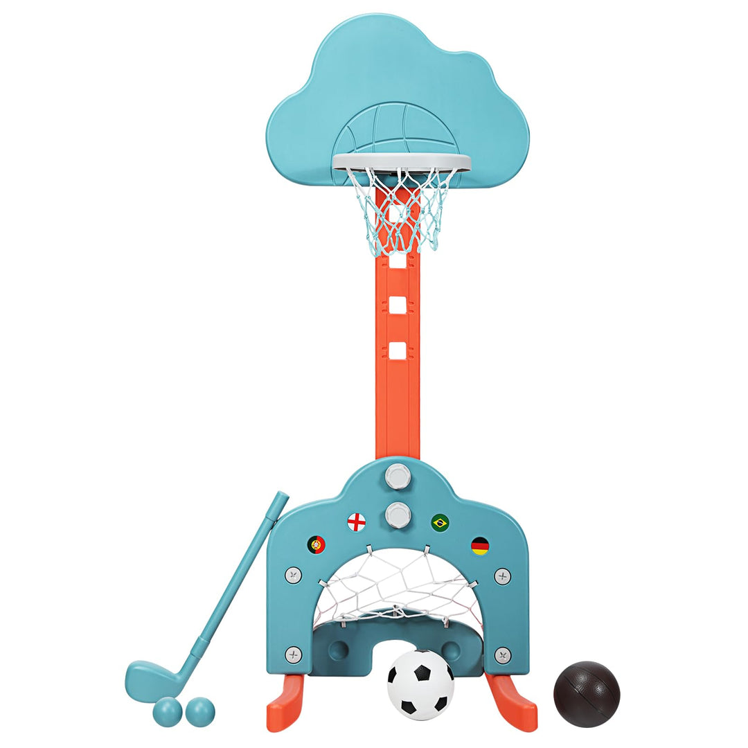 GOPLUS 3-in-1 Kinder Spielplatz, Basketballkorb &amp; Fussballtor &amp; Golfspiel, Höhenverstellbarer Basket