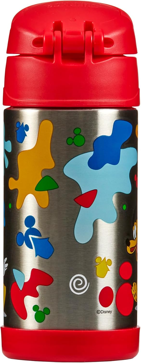 THERMOS kids FUNTAINER STRAW BOTTLE DISNEY 0,35 l, Mickey, Thermoflasche Kinder aus Edelstahl mit Tr