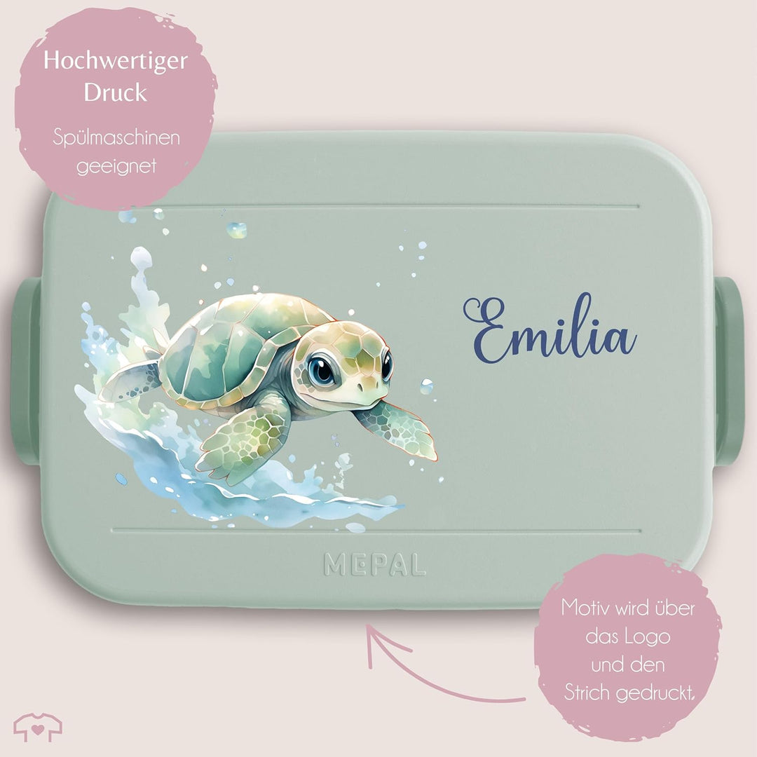 Kinder Bento Box Midi Lunchbox für Mepal Bentobox - Schildkröte Panzertier - 900 ml - Sage Grün - br