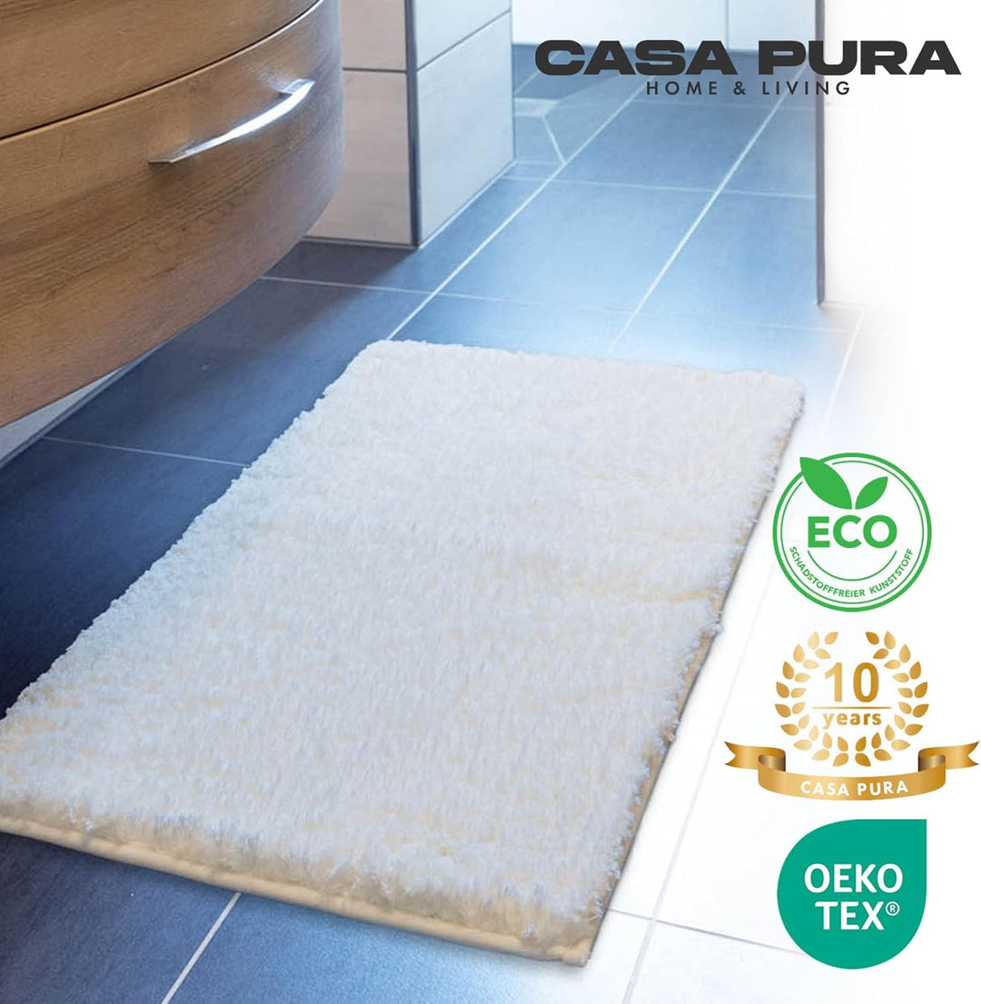casa pura Badematte weiss weicher, Flauschiger Badezimmerteppich in Shaggy Optik, Badvorleger rutsch
