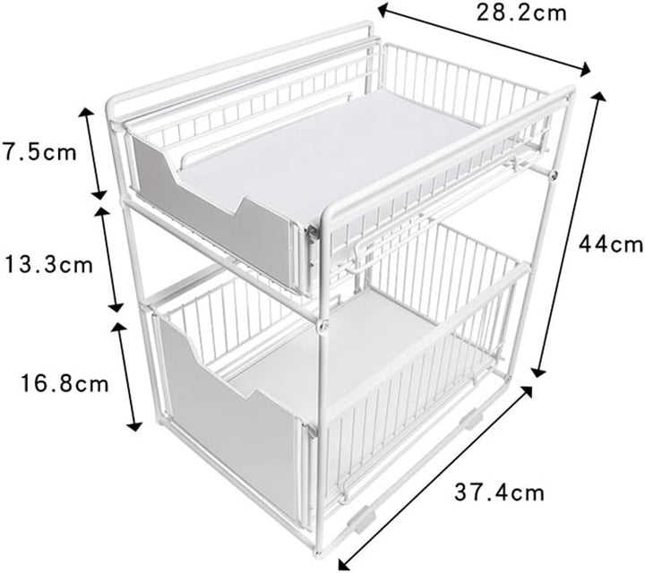 Küchenorganizer mit 2 Etagen, zur Aufbewahrung unter der Spüle, ausziehbar, für Küche (Weiss, 1 Stüc