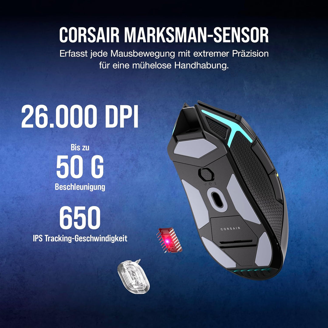 Corsair NIGHTSABRE RGB Wireless Gaming-Maus Für FPS, MOBA - 26.000 DPI - 11 Programmierbare Tasten -