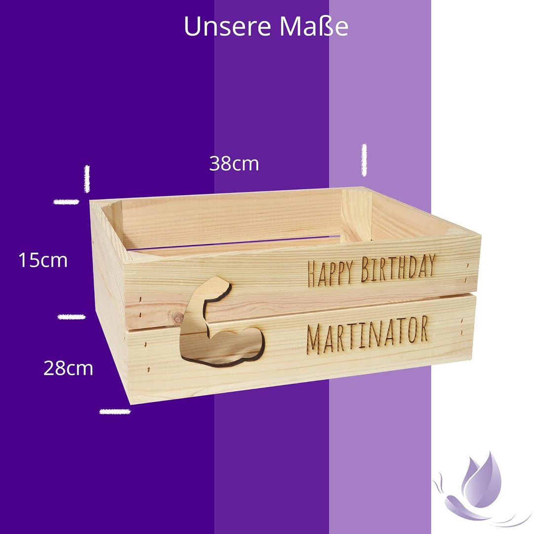 Holzkiste Personalisiert mit Wunschtext Arm für jeden Anlass - Gravierte Erinnerungskiste Geburtstag