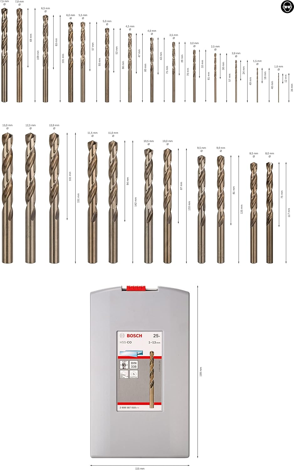 Bosch Professional 25tlg. Metallbohrer-Set HSS-Cobalt ProBox (für Edelstahl, Zubehör Bohrschrauber)