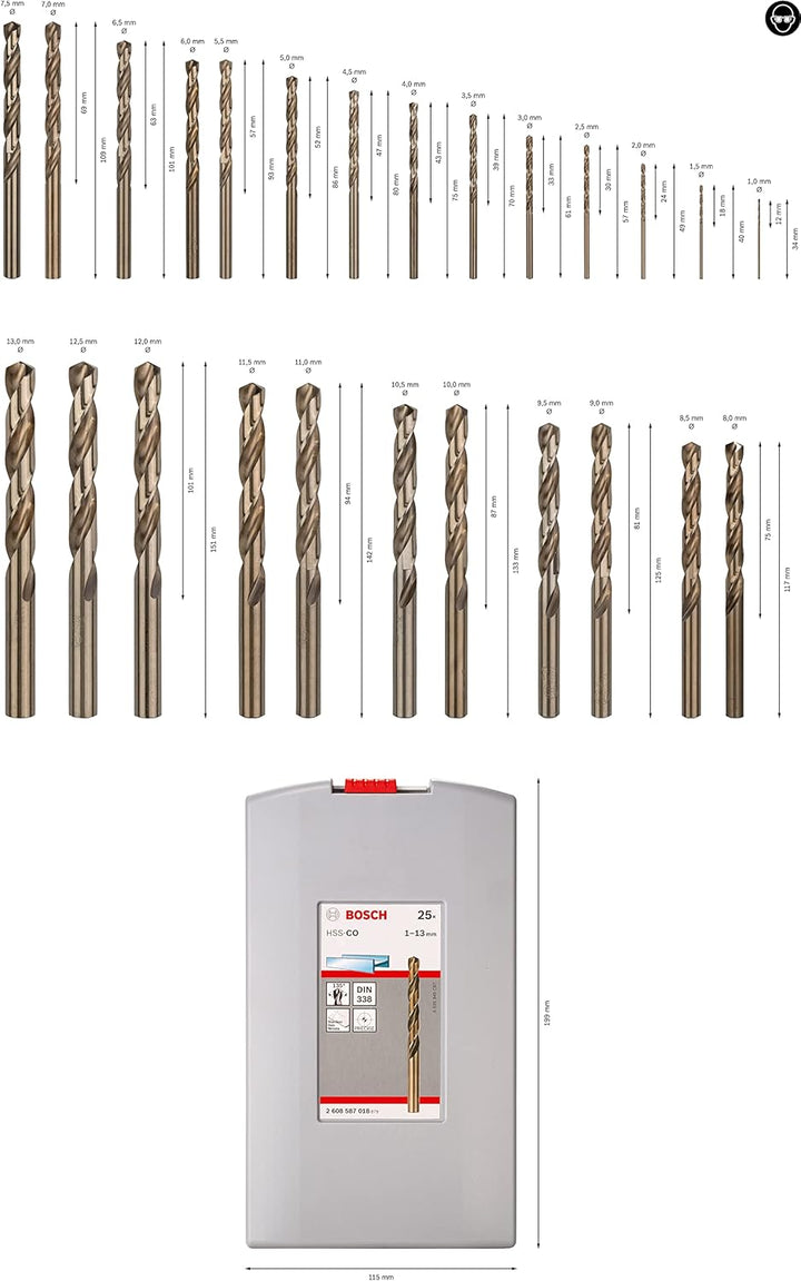 Bosch Professional 25tlg. Metallbohrer-Set HSS-Cobalt ProBox (für Edelstahl, Zubehör Bohrschrauber)