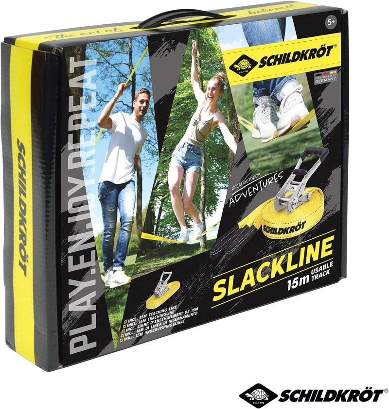 Schildkröt® Slackline 15m, zusätzlich mit Teaching Line, Hilfsline für Anfänger, robuste 5cm breite