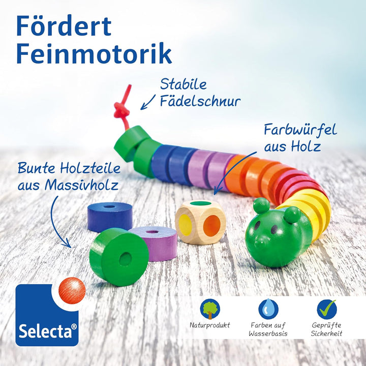 Selecta 63005 Fädelraupe, Würfel- und Fädelspiel,3 Jahre to 6 Jahre, mehrfarbig