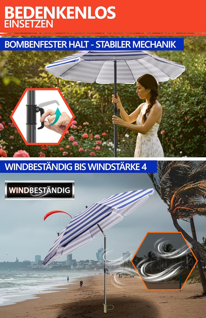 4smile Sonnenschirm Strand SunnyJoy Ø 160 cm, Blau-Weiss – 3er Set inkl. Strandschirm windfest stabi