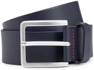 HUGO Herren Gionios Sz40 Ledergürtel mit Narbenprägung und gebürsteten Metalldetails 95 Navy410, 95