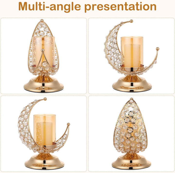 PRETYZOOM Gold Ramadan Kerzenhalter Mond Glas Teelichthalter Arabische Kerzenleuchter Metall Kerzens