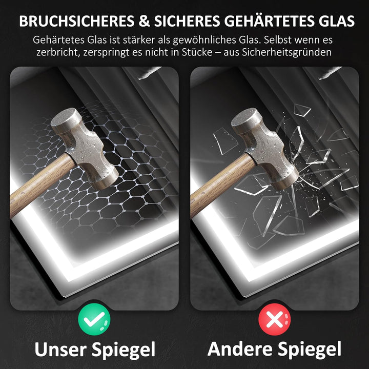 HOMCOM Badspiegel mit Beleuchtung 80x60 cm LED Spiegel Wandspiegel mit Bluetooth-Musikfunktion Memor