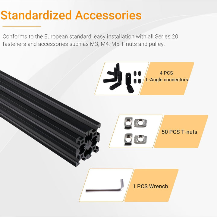 CNCYEAH 4 Stück V Typ Systemprofile 2020 200mm Aluminiumprofil Extrusions Eloxierte Linearschiene+4p