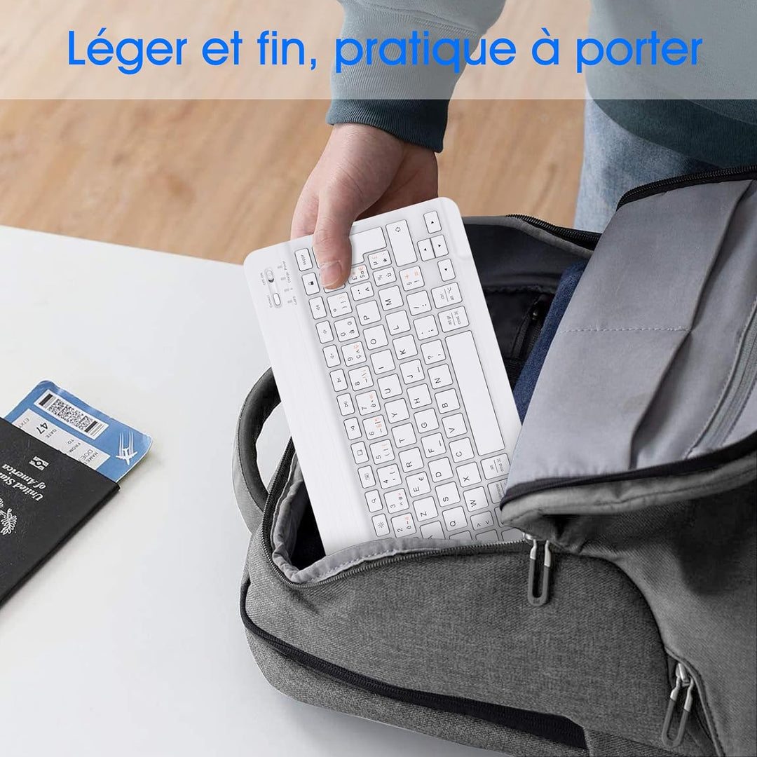 Fintie French AZERTY Keyboard 10 Zoll Bluetooth Tastatur Light Thin (6mm) Tastatur für iOS/Android,
