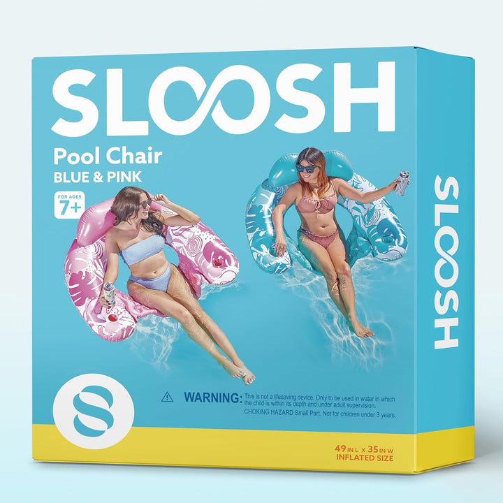 SLOOSH Aufblasbare Pool-Flösse für Erwachsene, 2er Poolstühle mit Getränkehaltern, aufblasbarer schw