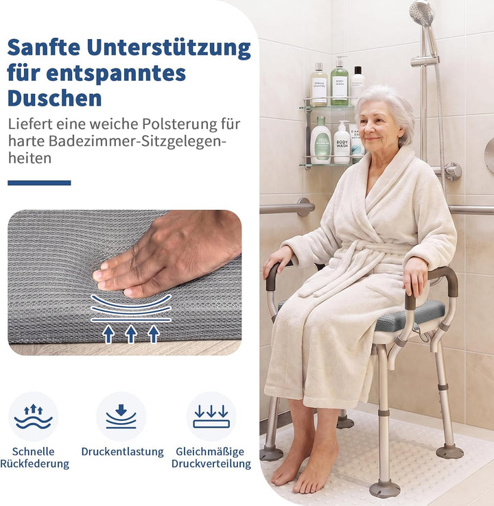 Duschsitzkissen rutschfest wasserdurchlässig grau, Grau