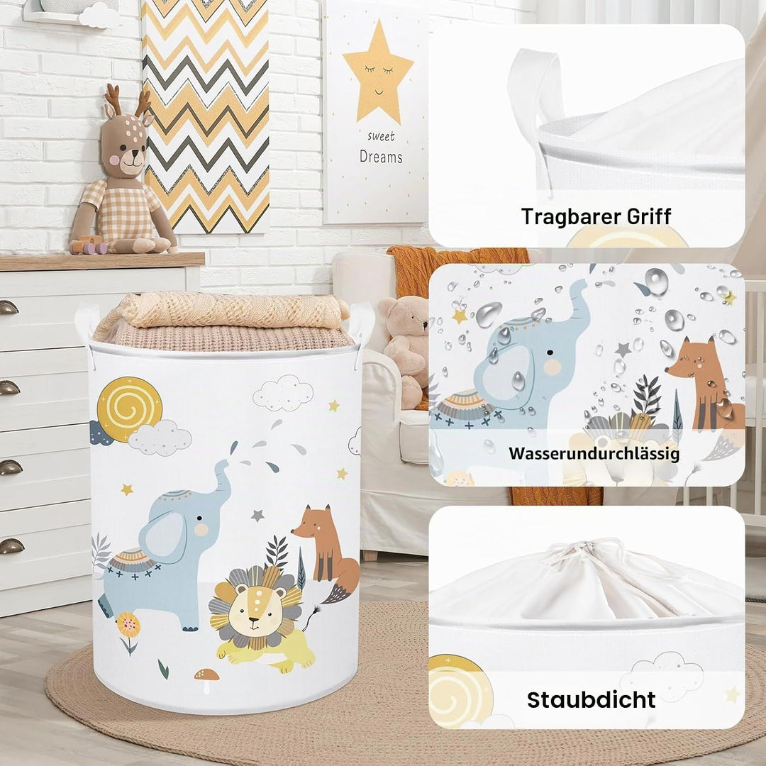 Clastyle 45L Waldtier Elefant Fuchs Löwe Wolken Baby Wäschekorb Giraffe Affe Spielzeug Kleidung Weis
