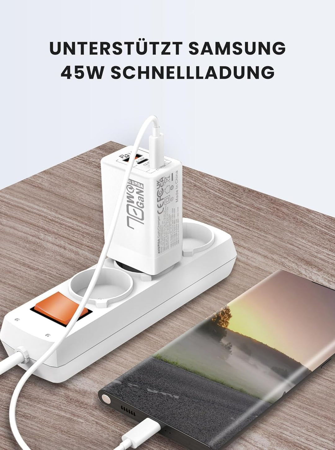 AVUMDA 70W USB C Ladegerät, Type C PD 3.0 GaN Netzteil 3-Port USB C Netzteil für MacBook Pro Air M1