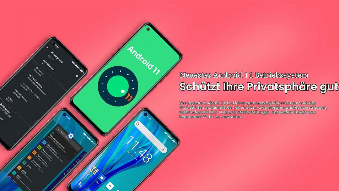 Ulefone Android 11 Smartphone ohne Vertrag, Note 11P 4G Handy, Helio P60 Octa-Core 8GB+128GB, Dual-S