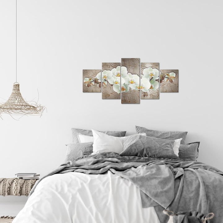 Runa Art Wandbilder Blumen Orchidee 5 Teilig Bild auf Vlies Leinwand Deko Wohnzimmer Abstrakt Beige