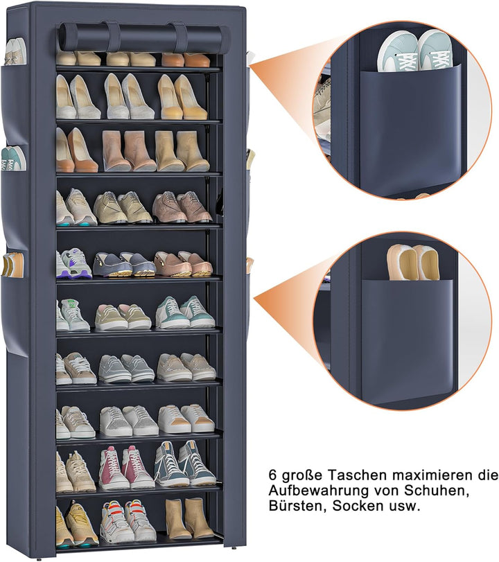 OYREL Schuhregal 11 Ebenen, Schuhschrank Hoch mit Staubdichtem Überzug, Grosse Schuhaufbewahrung für