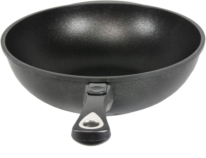 AMT Gastroguss Wok 32 cm Ø, 10 cm hoch, Wokpfanne, induktionsgeeignet, abnehmbarer Stiel, Lotan® Ant