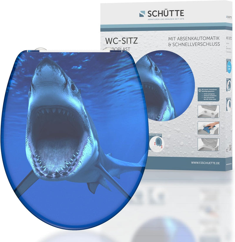 SCHÜTTE WC-Sitz Duroplast SHARK, Toilettensitz mit Absenkautomatik und Schnellverschluss für die ein