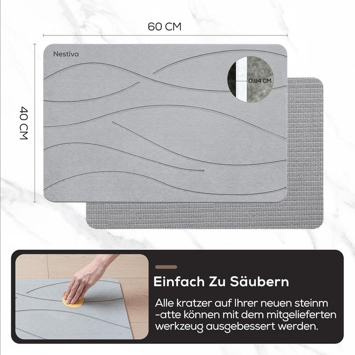 Nestiva Badematte aus Stein - rutschfeste, Saugfähige Badvorleger aus Naturstein, Für Bad/Küche, Sti
