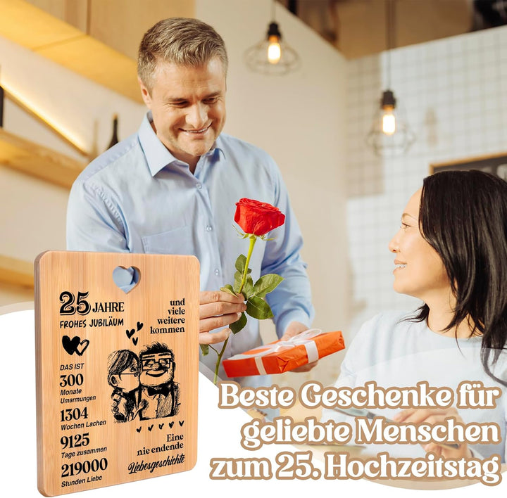 Silberhochzeit Geschenk, 25 Hochzeitstag Geschenk für Sie, Ihn, Freunde - Schneidebrett Geschenke zu