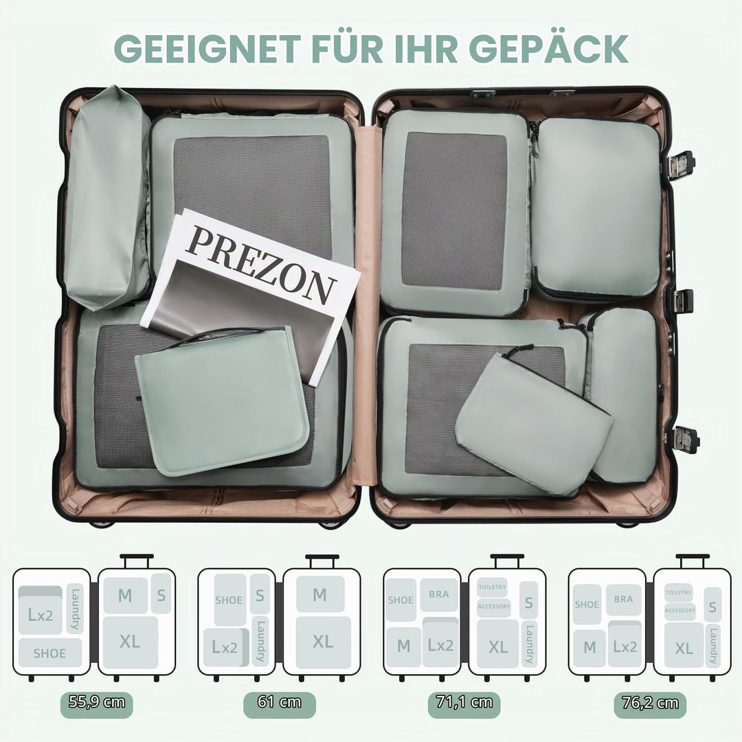 Prezon Packing Cubes for Suitcase 10 Set, Leichtgewichtige Gepäck Packing Organizer Packing Cubes fü