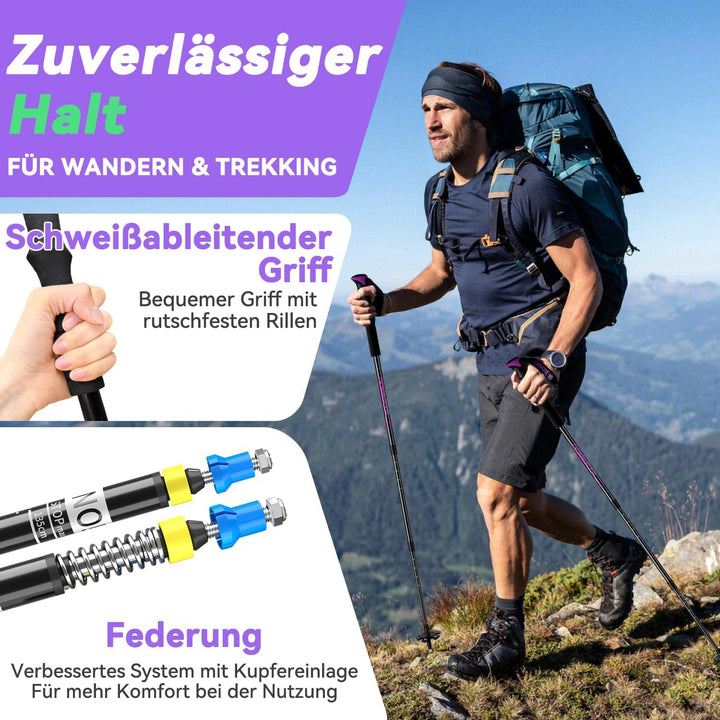 DOBESTS Teleskop-Wanderstöcke 2 Stück, Nordic-Walking-Stöcke 65-135 cm Violett, Violett