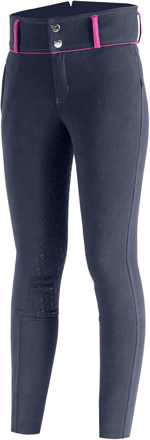 HORZE Daniela Vollbesatzreithose für Kinder und Silikon Grip 140 Dark Navy/Cactus Flower Purple, 140