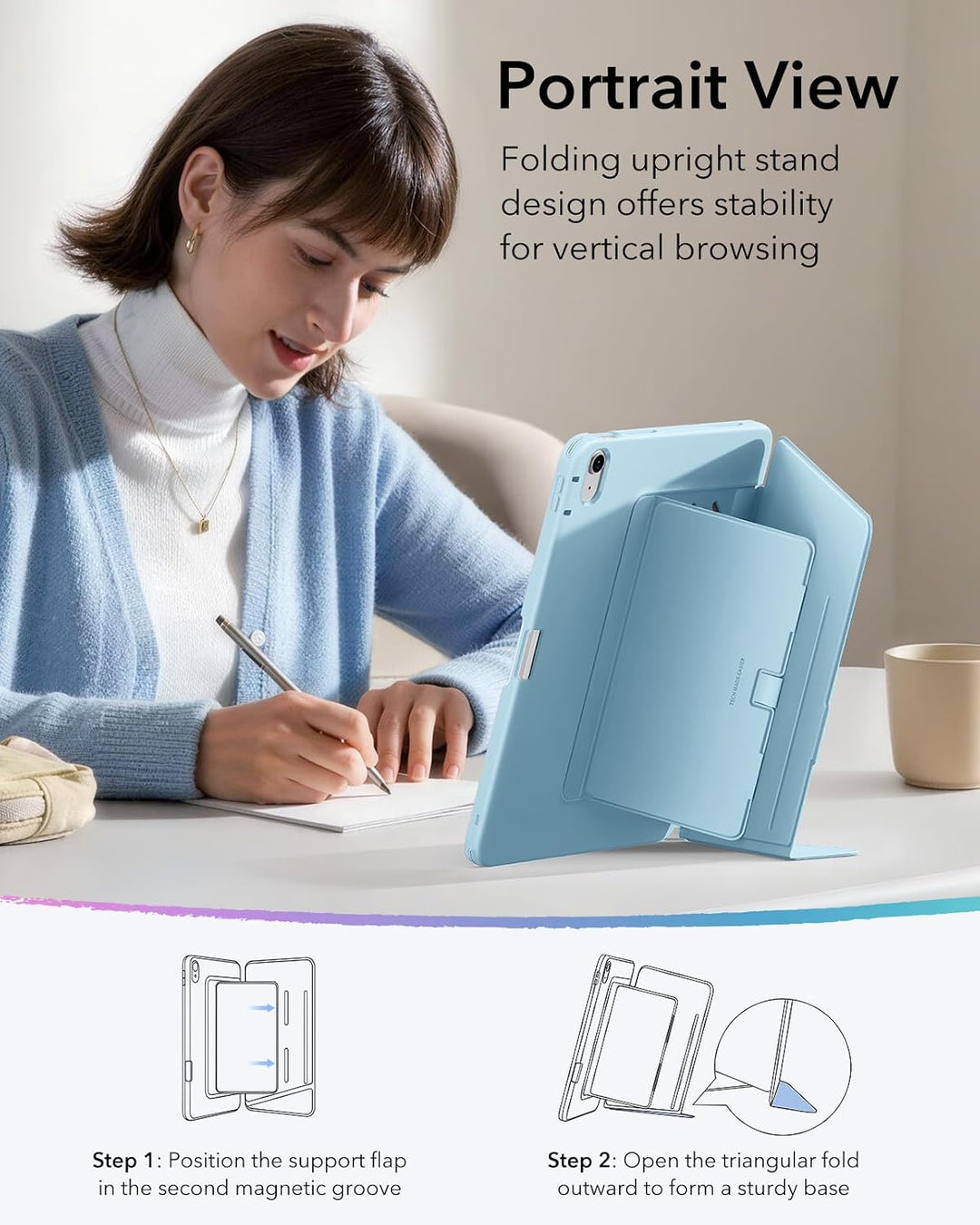 ESR Hülle für iPad Air 13 Zoll (2026/2025/2024) M4/M3/M2, Vertikale Stand, Mehrere Standwinkel, Ultr