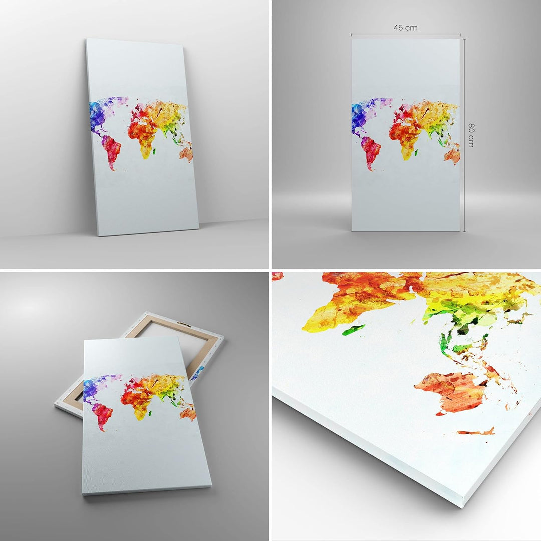 Bilder auf Leinwand Welt Karte Bunt Kontinente Leinwandbild mit Rahmen 45x80cm Wandbilder Dekoration