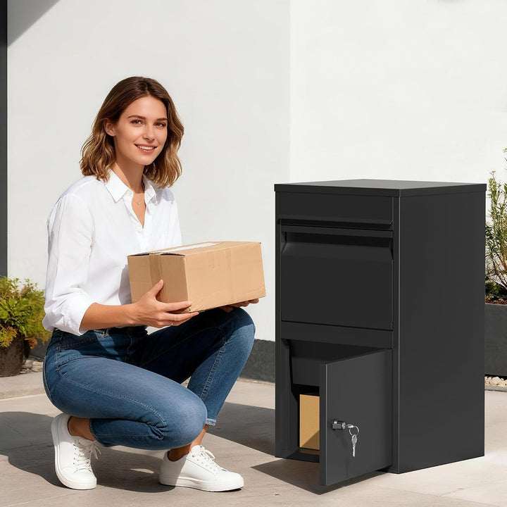 Wiltec Paketkasten grau 410 x 385 x 720 mm, Paketbox Zuhause, Private Paketannahme passend für Paket