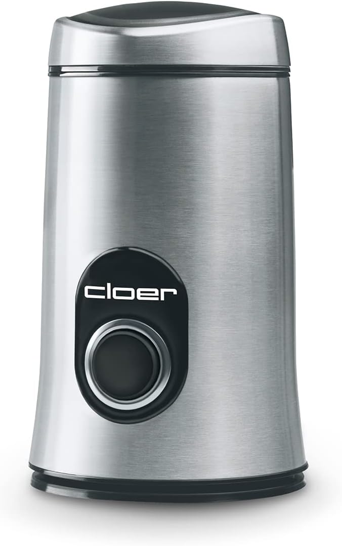Cloer 7579 Elektrische Kaffeemühle, 150 W, für bis zu 50 g Kaffeebohnen, mattiertes Edelstahlgehäuse