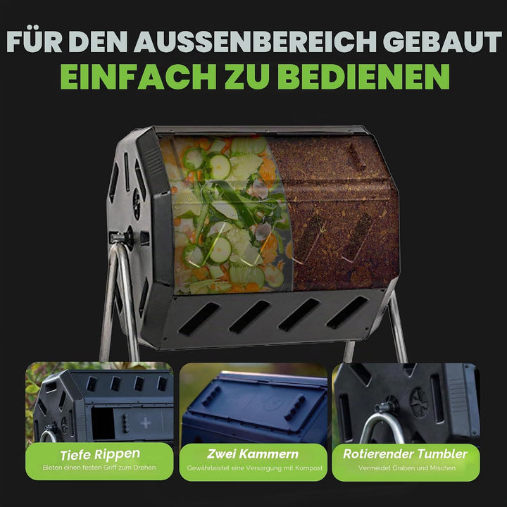 FCMP Outdoor IM4000 Doppelkammer-Komposter, kanadisch hergestellt, 100% recyceltes Harz, drehbarer K