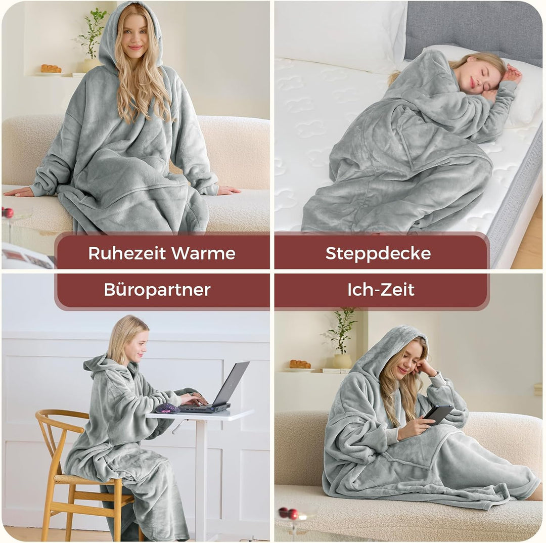 Good Nite Hoodie Decke mit Elastische Hülse Kuschelpullover, Oversize Hoodie Decken Pullover Kuschel