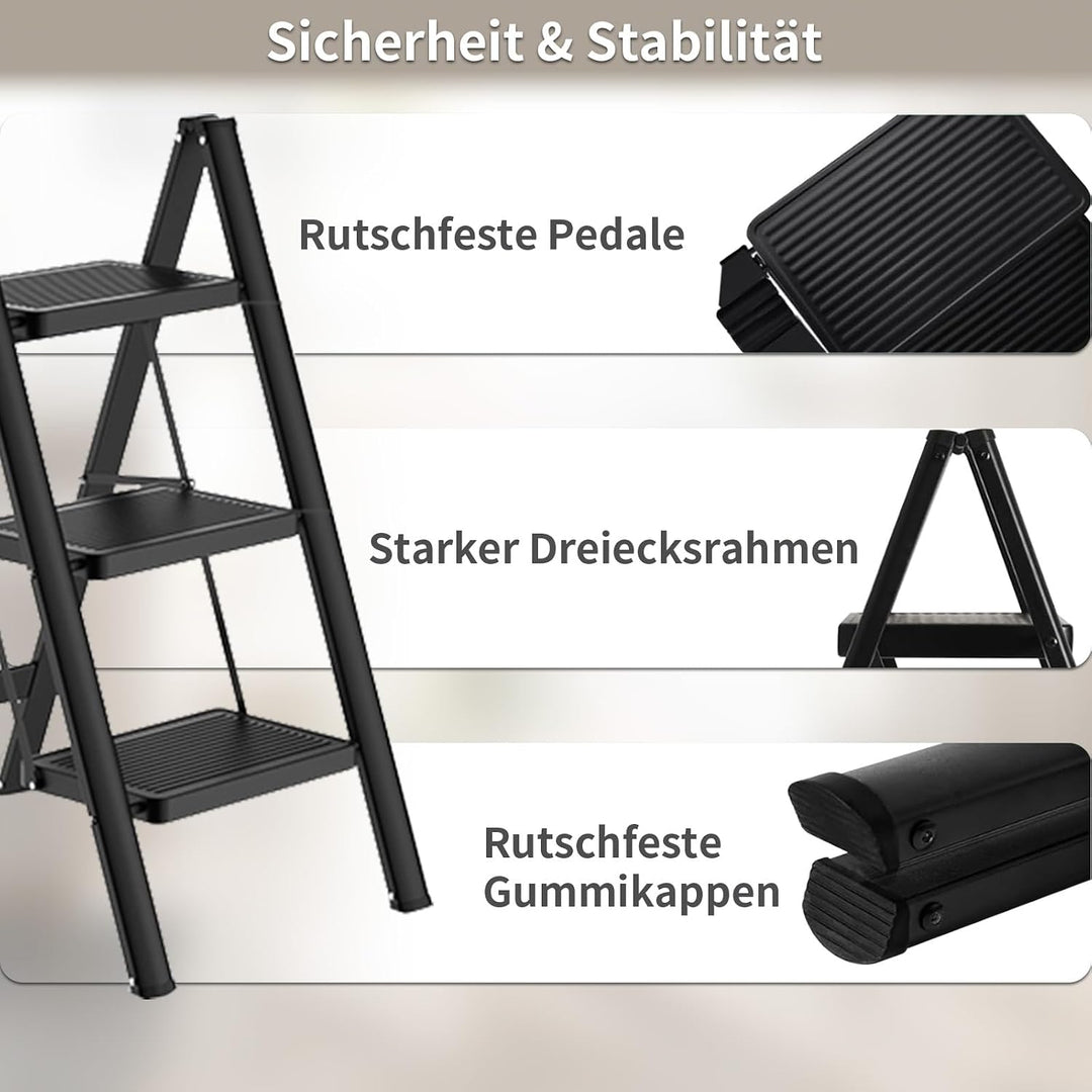 Trittleiter Klappleiter Robuster Stahlrahmen, 150 kg Tragkraft Klappbar Design mit Anti Rutsch Oberf