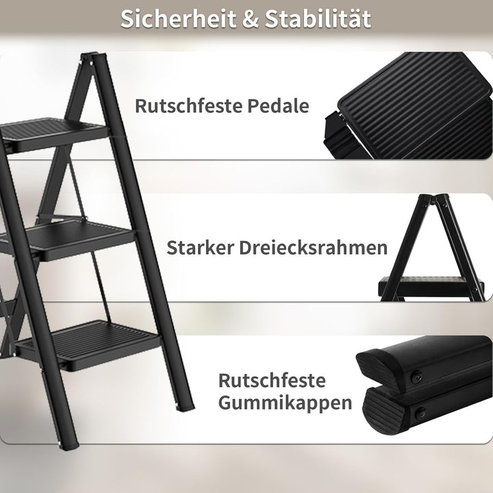 Trittleiter Klappleiter Robuster Stahlrahmen, 150 kg Tragkraft Klappbar Design mit Anti Rutsch Oberf