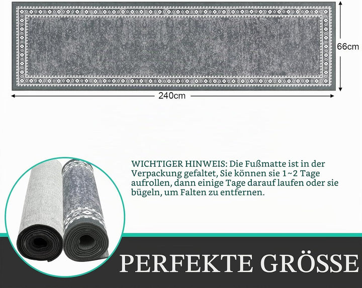 Enyhom Lang Teppich Läufer 66 x 240 cm Waschbar rutschfest Läufer Flur Teppich Küchenläufer dauerhaf