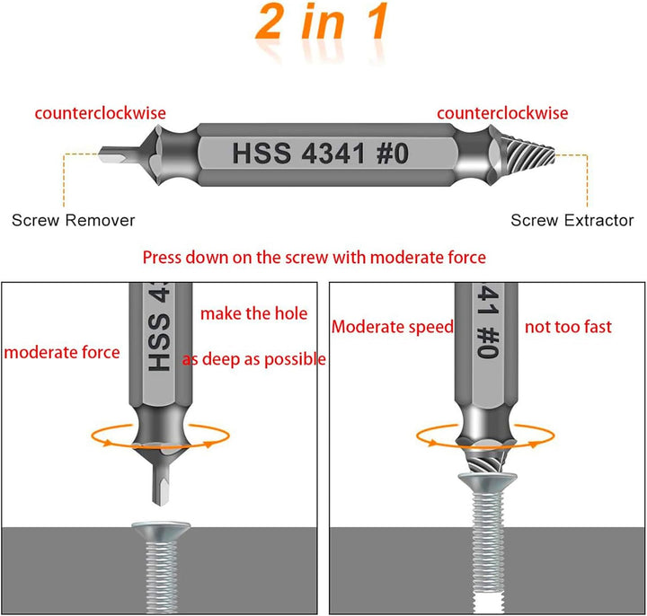 HSS 4341 Schraubenausdreher Set, 5-teilig M3-M18 Beschädigte Schrauben Entferner, Linksausdreher für