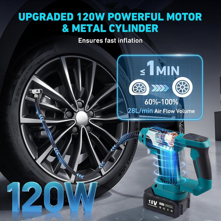 Tragbarer Luftkompressor für Batterien 18 V, max. 11 bar, automatischer Aufblaser mit digitalem Mano
