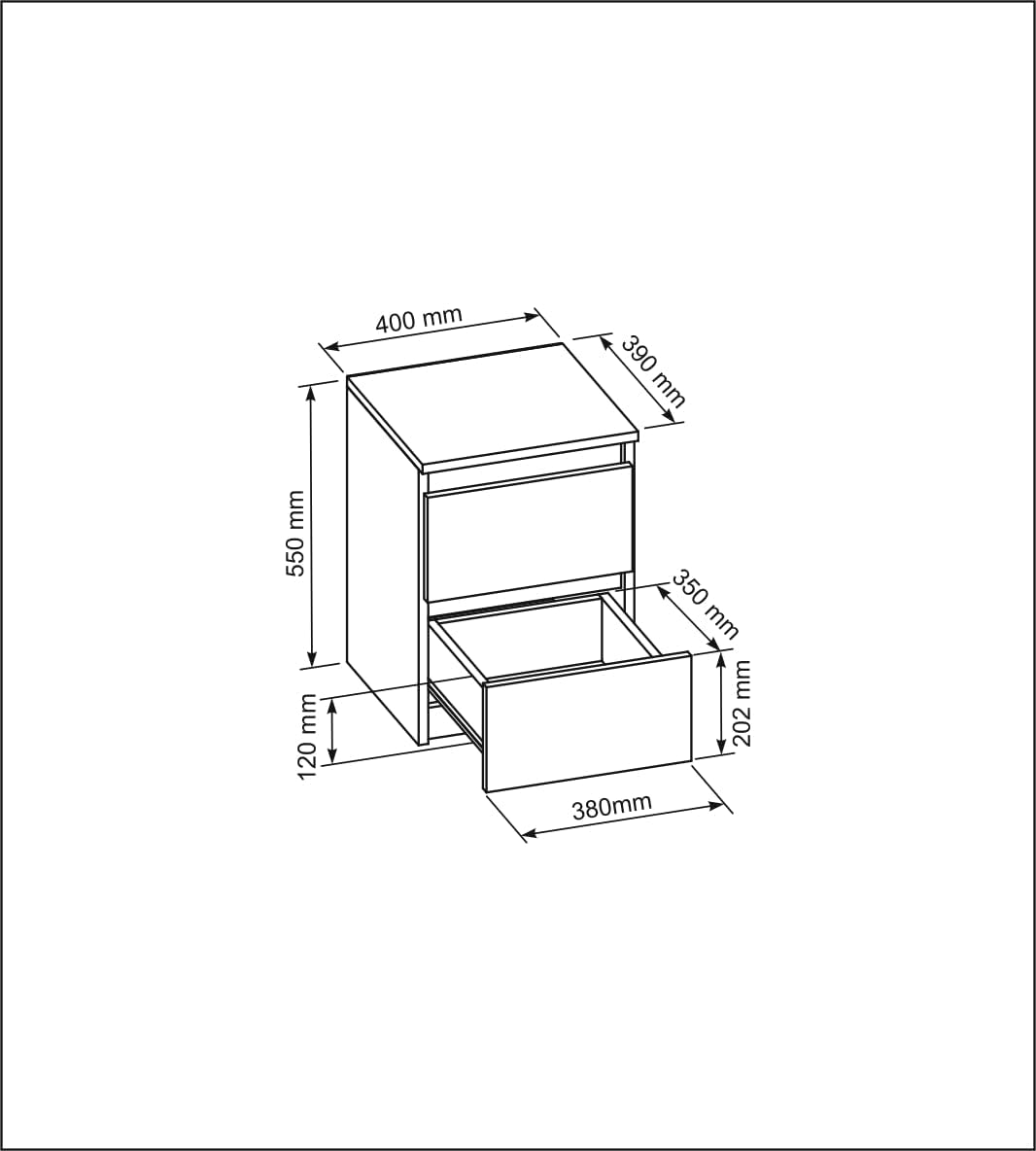 meble masztalerz Nachttisch Weiss Hochglanz 2 Schubladen 40 cm Nachtkommode, grifflose Schubladen, N