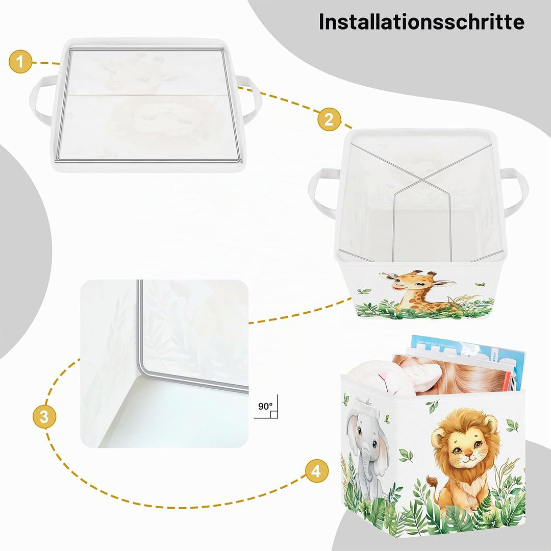 30cm Aufbewahrungsbox 3 Stück Waldtiere Aufbewahrungskorb Kinder Faltbar Löwe Giraffe Elefant Aufbew