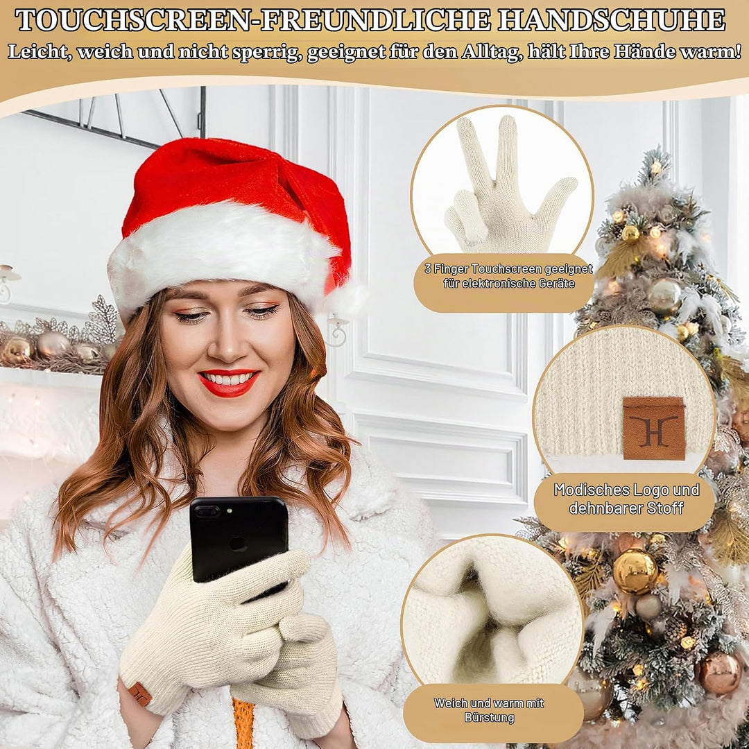 ZASFOU Damen Winter Mütze Schal Touchscreen Handschuhe Set Thermo Chenille Strickmütze Beanie Winter