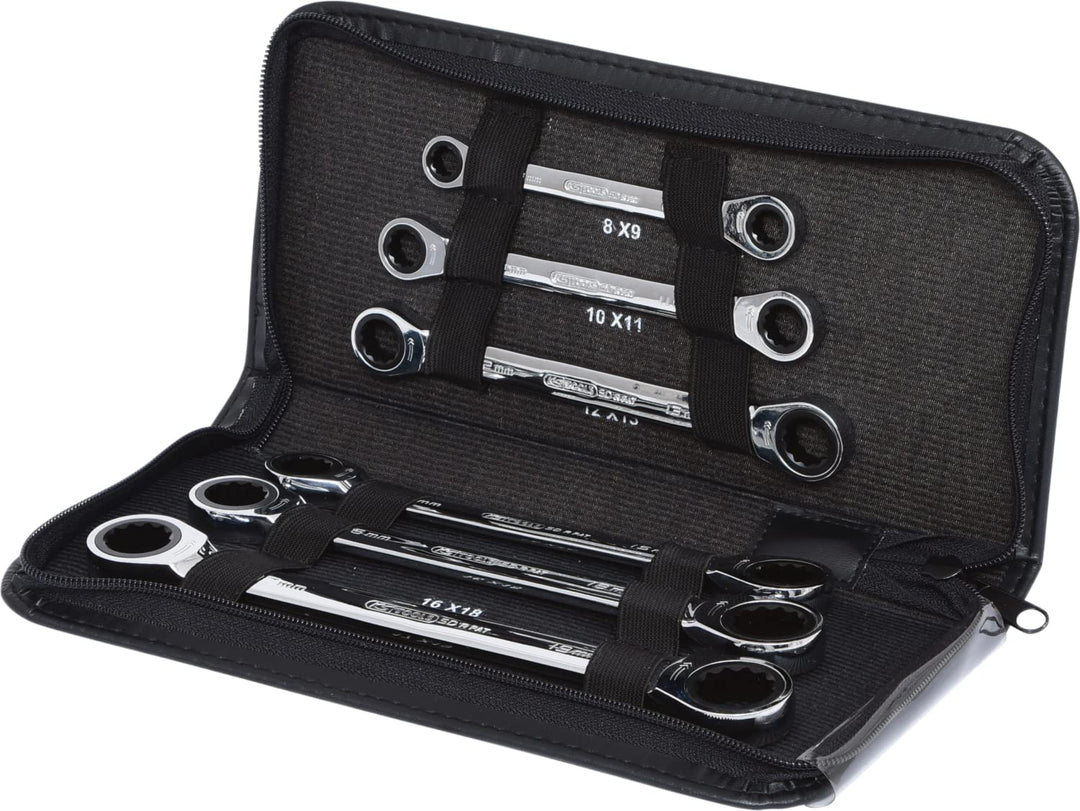KS Tools 503.4557 GEARplus Doppel-Ratschenringschlüssel-Satz, 6-tlg. Lederetui