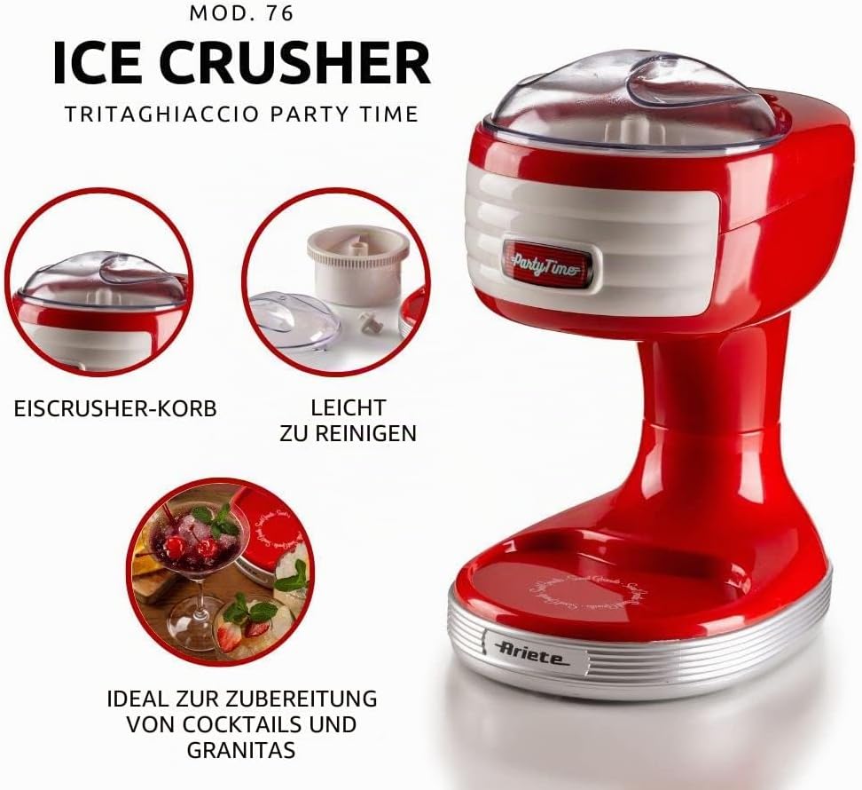 Ariete Ice Crusher Party Time 76, Eis- und Granita-Zubereiter, 30W, Eiszerkleinerer mit Abnehmbarem
