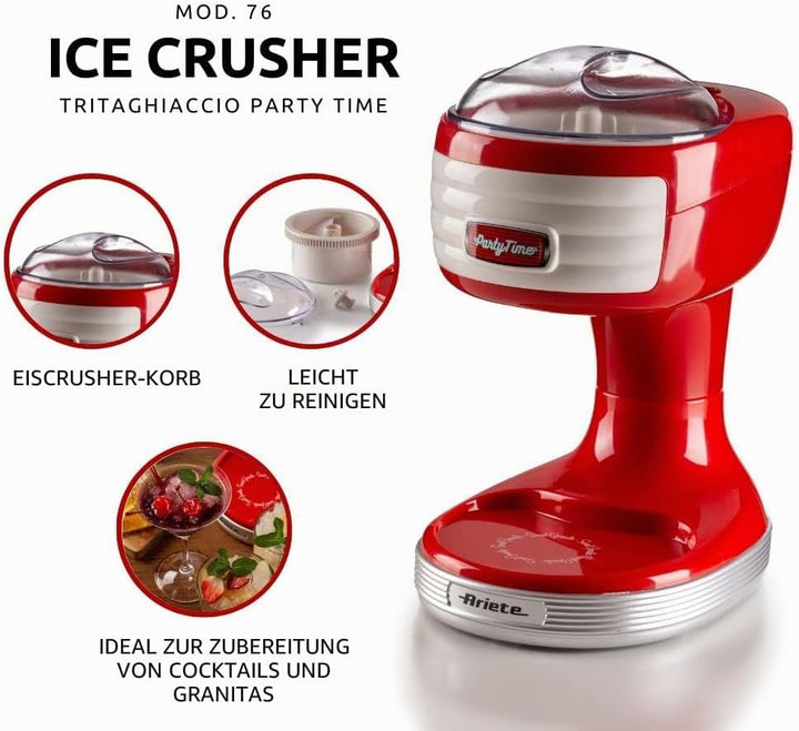 Ariete Ice Crusher Party Time 76, Eis- und Granita-Zubereiter, 30W, Eiszerkleinerer mit Abnehmbarem